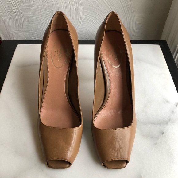 Prada Shoes - Prada Leather Peep Toe Pumps
